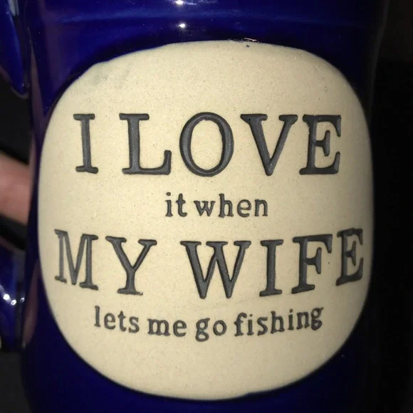 I Love My Wife -Stoneware 18 oz Fishing Coffee Cup Mug, Cobalt Blue. NWOT - Picture 5 of 5